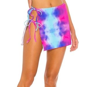 Revolve VDM Paris Skirt In Diffused Tie Dye Pink Purple Blue Side Tie Cover Up